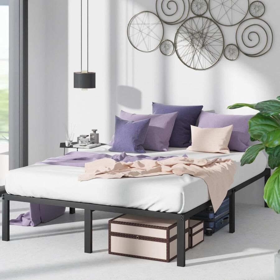 Metalen Bedframe 150 x 190 cm met Opbergruimte Hoogte 36 cm Geruisloos en Eenvoudig te Monteren