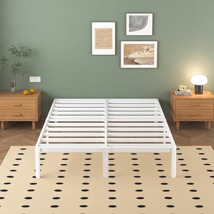 Metalen Bedframe 150x190 cm met Ronde Hoekpoten en Lattenbodem Wit Hoogte 30.5 cm Stabiel en Eenvoudig te Monteren
