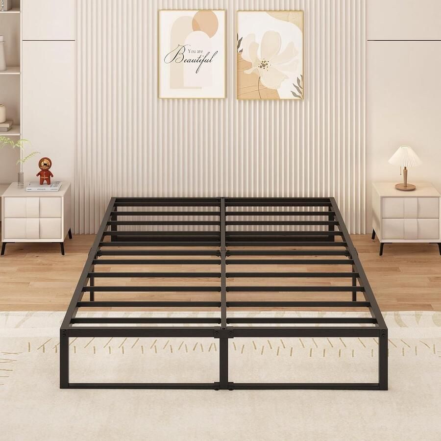 Metalen Bedframe 160x200 cm Modern en Stabiliteit 1 stuk Zwart Staal
