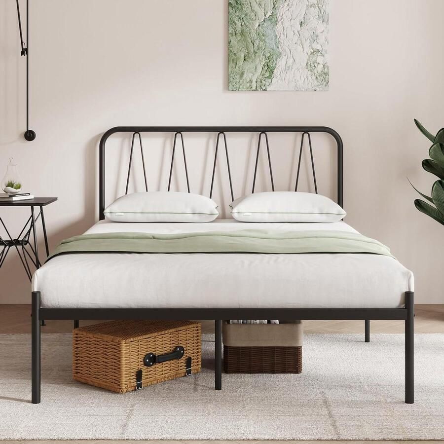 Metalen Bedframe 36 cm Platformbed met Opbergruimte 1 stuk Zwart Staal