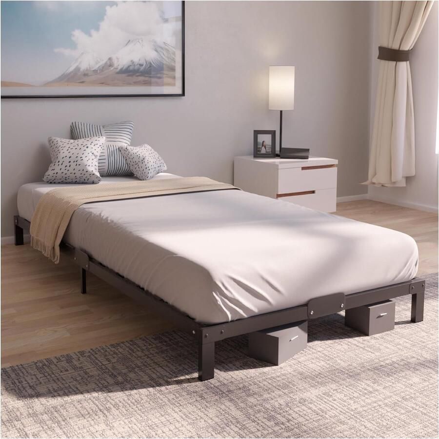 Metalen bedframe 80 x 200 cm – bed 80 x 200 cm voor eenpersoonsmatras – hoogte 25 cm – robuust eenvoudige montage veel opbergruimte – zwarte lattenbodem