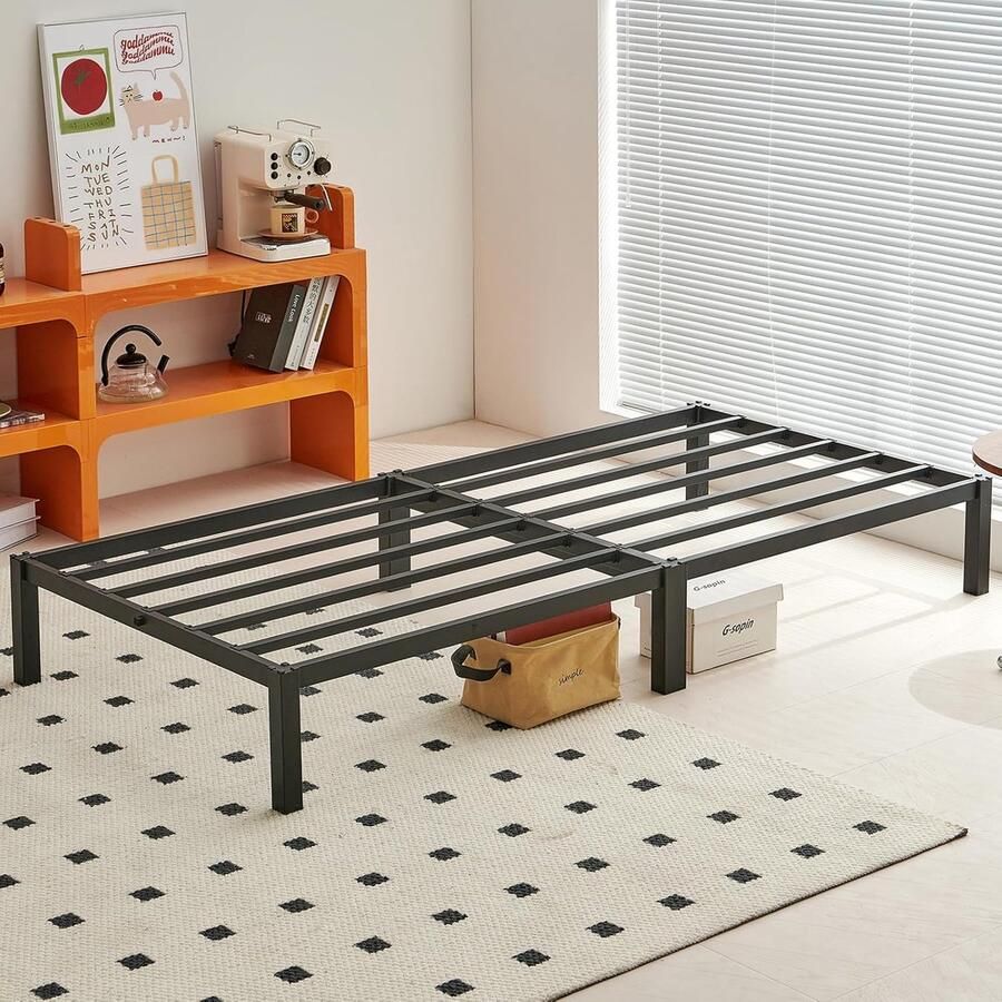 Metalen Bedframe 90 x 190 cm Platform Bed voor Logeerbed zonder Schroeven of Gereedschap Klassiek Zwart