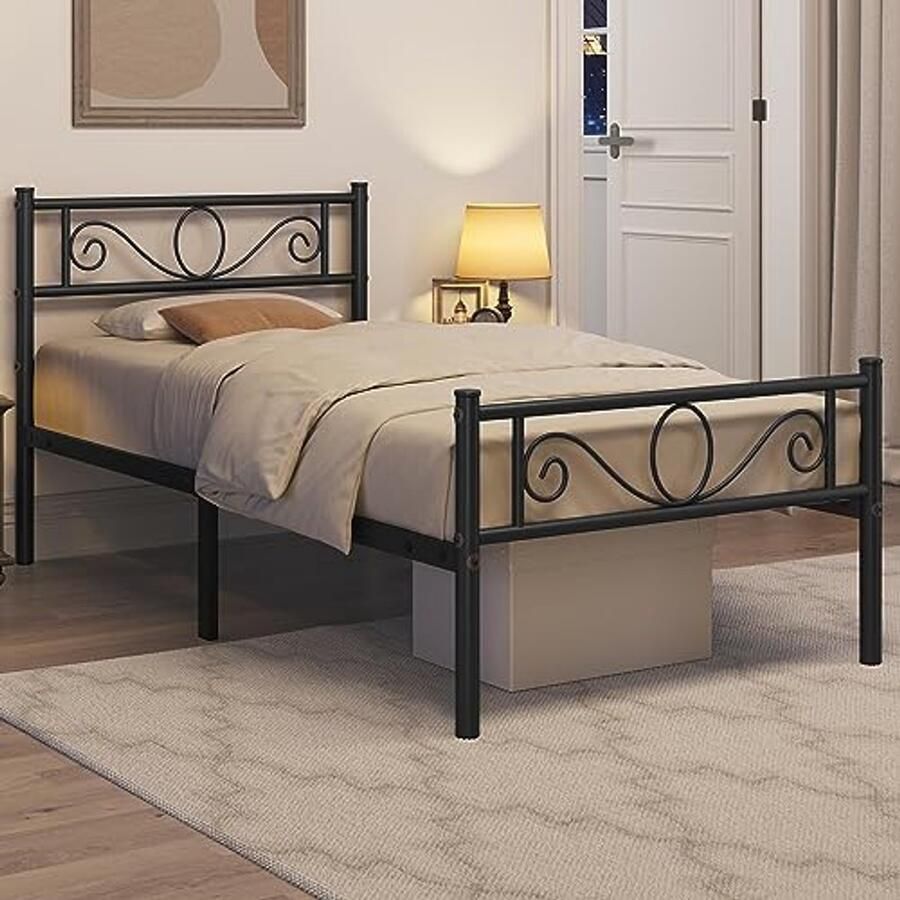 Metalen Bedframe 90 x 200 cm met Lattenbodem Minimalistisch en Elegant voor Slaapkamer en Logeerkamer Zwart