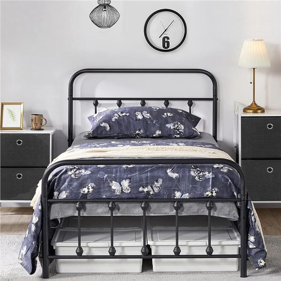 Metalen Bedframe 90 x 200 cm met Lattenbodem Modern en Sterk Tienerbed
