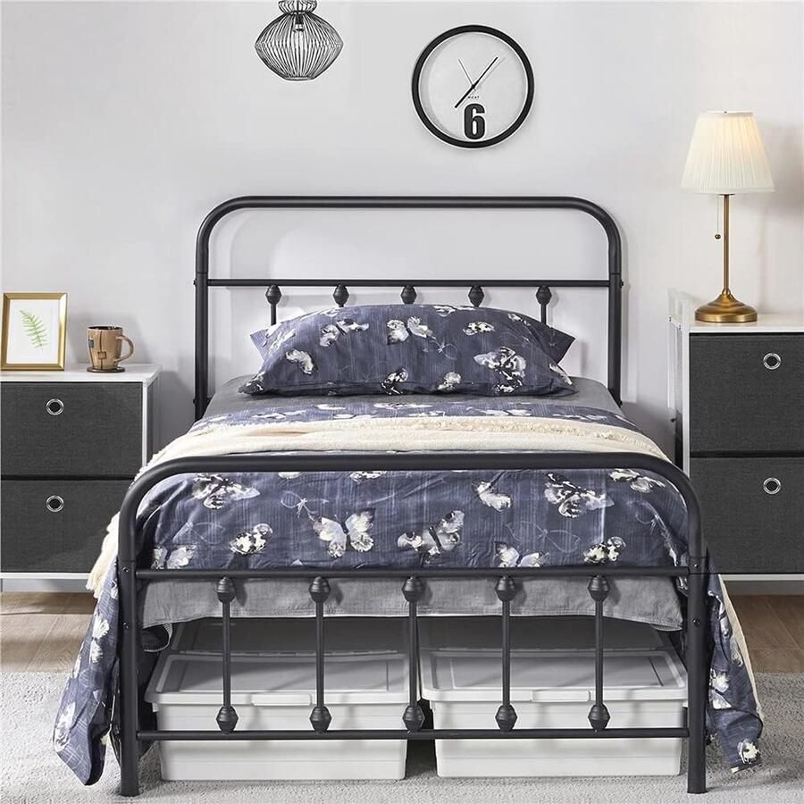 Metalen Bedframe 90 x 200 cm Modern Logeerbed met Lattenbodem Zwart