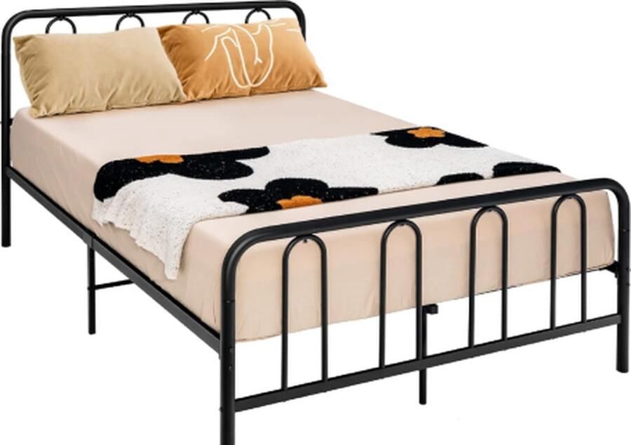 Metalen Bedframe Modern Platform Bed met Onder-bed Opslag Stevige Stalen Latten Ondersteuning Matras Stichting Geen Boxspring Nodig Zwart (209 cm x 144 cm x 101 cm (L x B x H))