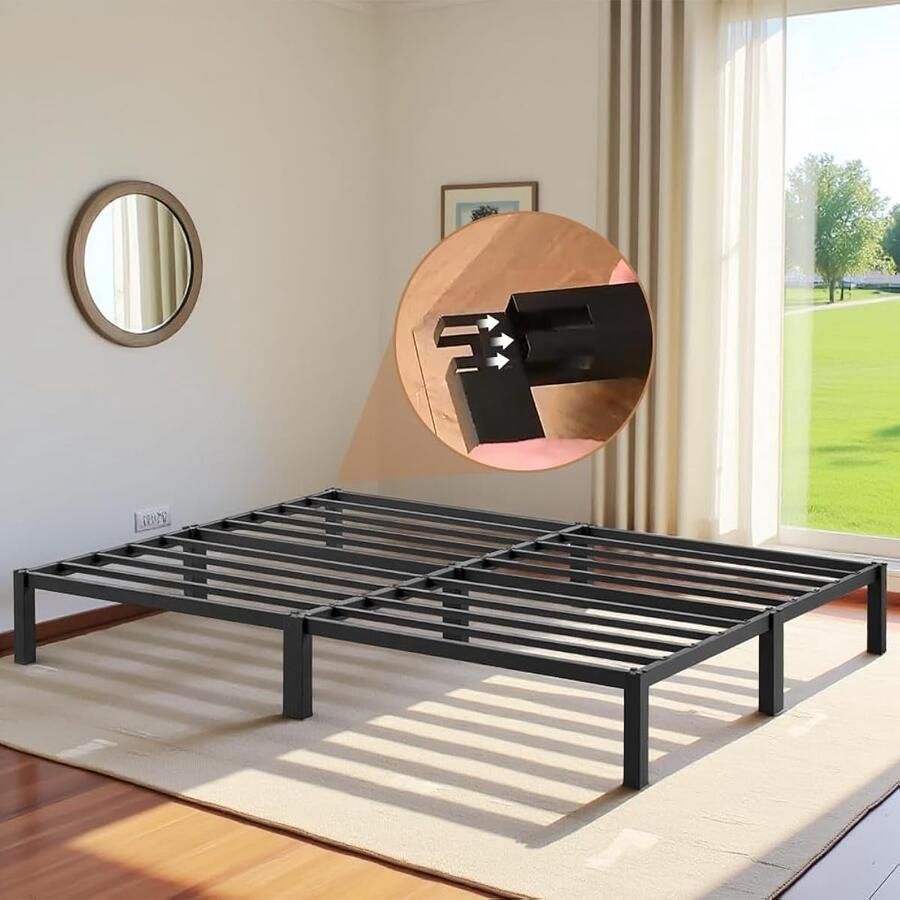 Metalen bedframe voor 2 Personen metalen met verstelbaar opvouwbaar – 140 × 200 cm zwart