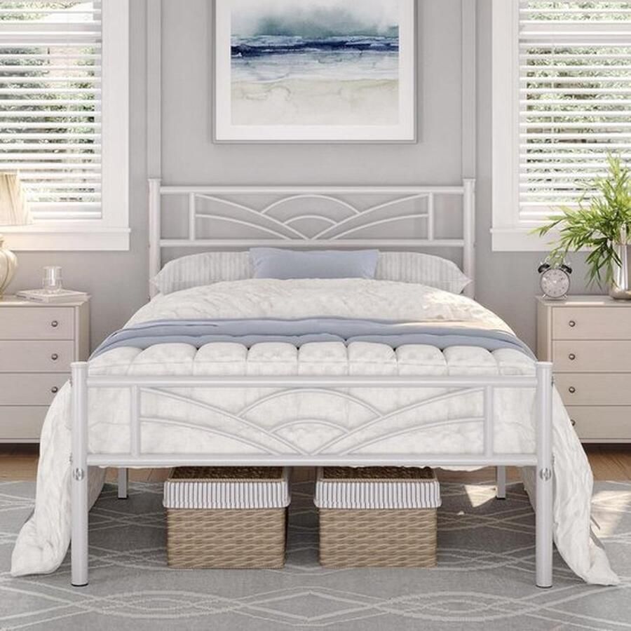 Metalen bedframe voor tieners met lattenbodem Wit 90 x 190 cm