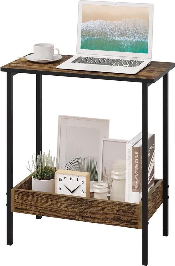 Rootz Living Rootz Metalen Bijzettafel Houten Salontafel Compacte Bijzettafel Praktische Opbergoplossing 50cm x 55cm x 25cm