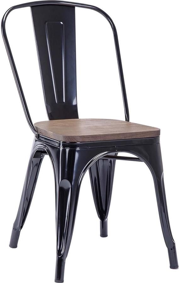 Metalen bistrostoel van ijzer eetkamerstoel met rugleuning stapelbare keukenstoelen zwart + donker hout