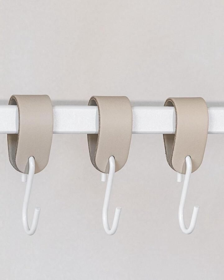Metalen Blode Kapstokhaken Minimalistisch Set van 3 Beige Wit Hoogwaardig Staal en Leer
