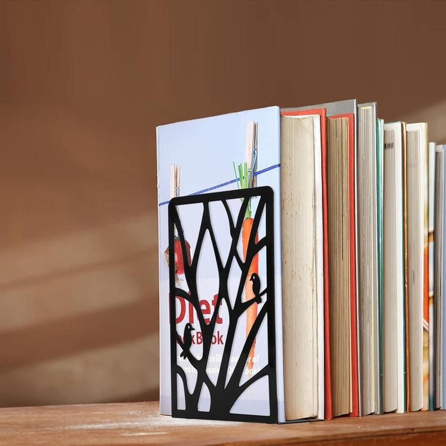 Metalen boekensteun antislip decoratieve boekenstoppers voor bureau woondecoratie studentencadeau 1 paar (zwart) boeksteun