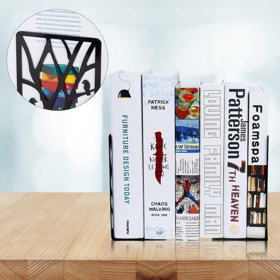 Metalen boekensteun antislip decoratieve boekenstopper voor bureau woondecoratie studentencadeau 1 paar (zwart) boekensteun