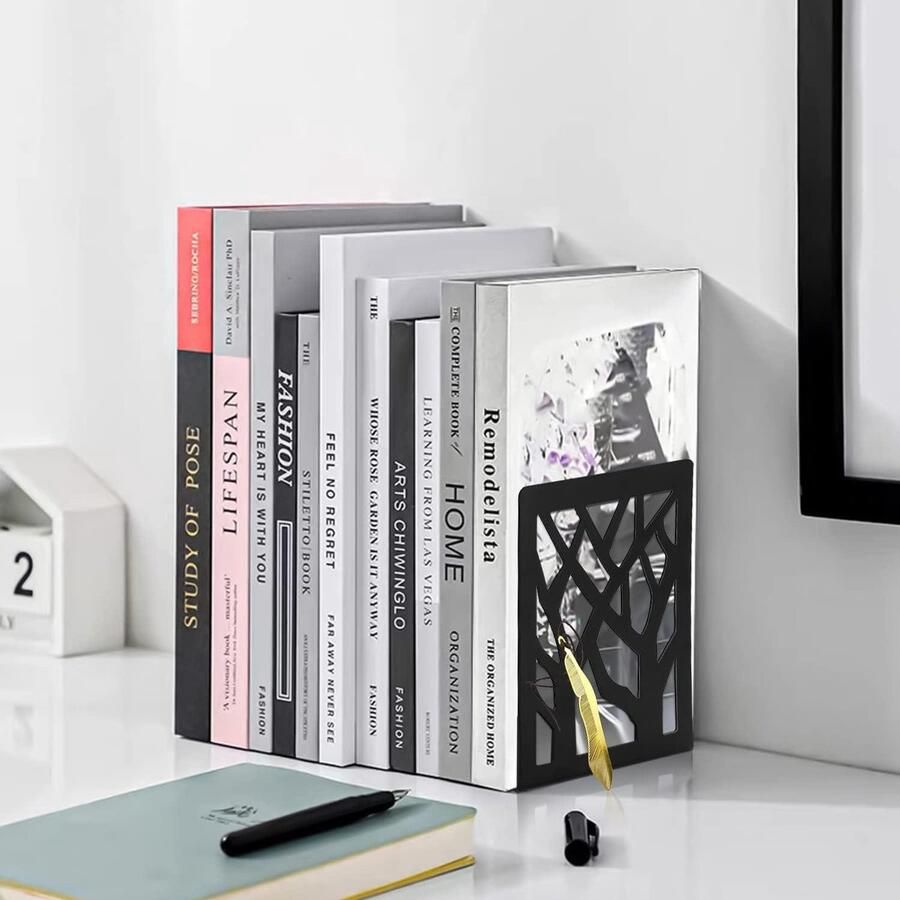 Metalen boekensteunen 1 paar zwarte boekensteunen voor planken antislip boekensteunen unieke ontwerpen boekenstopper voor thuis kantoor bibliotheek