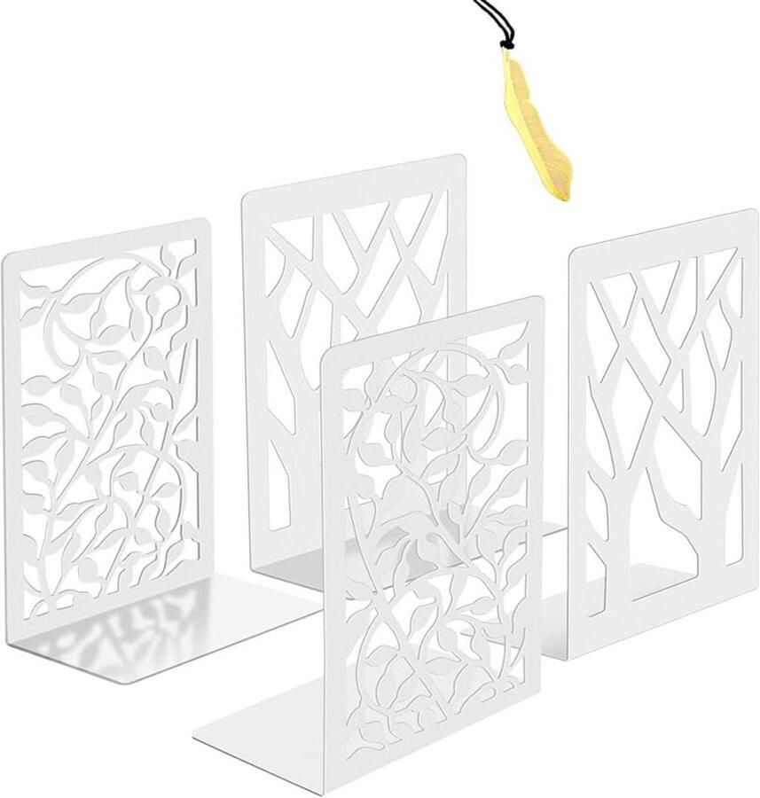 Metalen boekensteunen Boekenhouder voor bureau en thuis 2 paar Wit