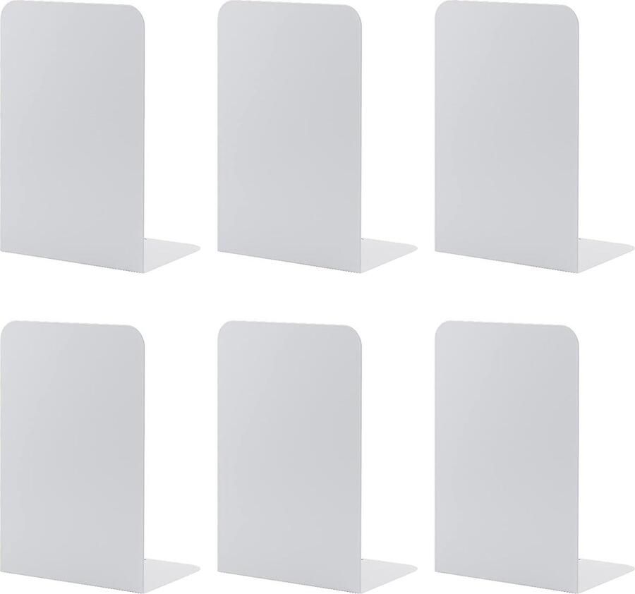 Metalen boekensteunen L 102 x 203 x 135 mm 3 paar CD-boekenstandaards kinderen boekenkast voor school thuis kantoor bibliotheek decoratief (wit)