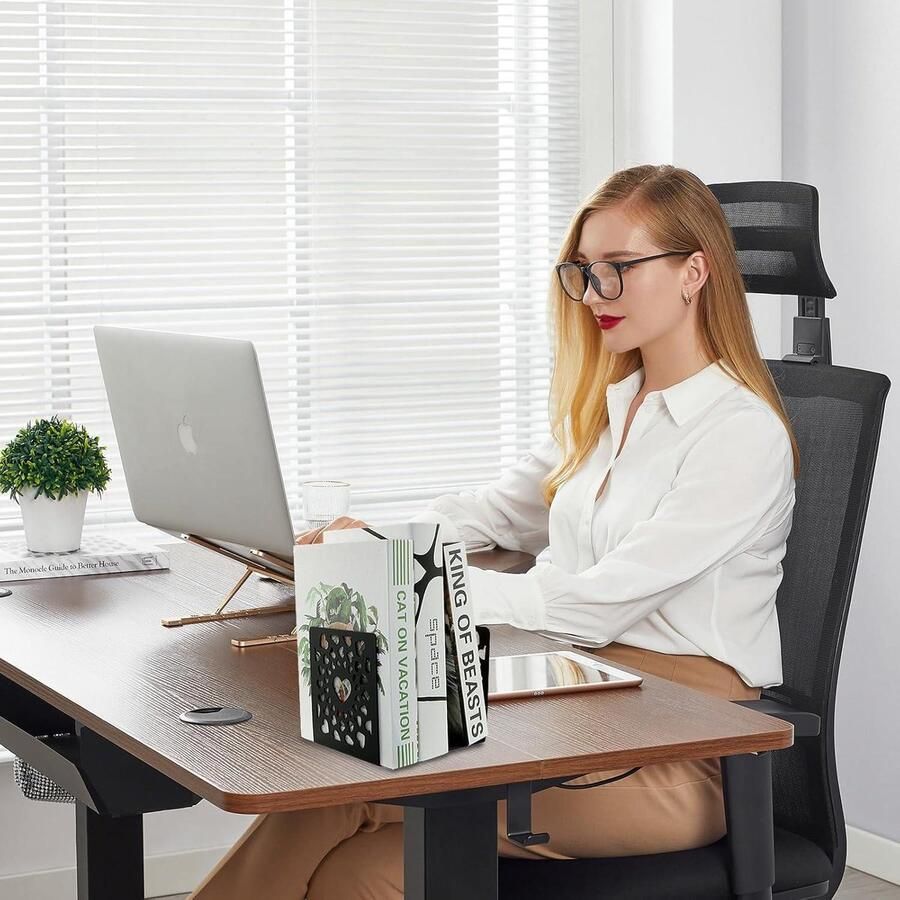 Metalen boekensteunen met zwart hartpatroon set van 2 zware decoratieve houder voor planken desktop organizer voor bibliotheek thuis en kantoor decoratie accessoire