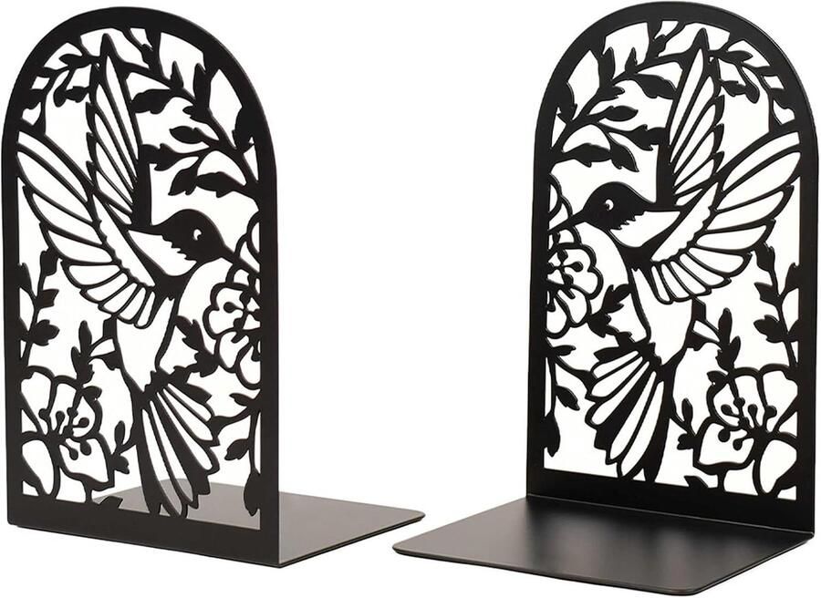 Metalen boekensteunen set van 2 boekensteunen voor op het bureau boekensteunen voor op de muziekstandaard boekensteunen voor op kantoor school thuis bibliotheek zwart (kolibrie)