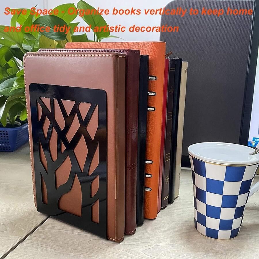 Metalen boekensteunen voor zwaar gebruik 2 Paar Decoratieve Boekenstop Antislip Bureau Boekensteunen Voor Kantoren en Scholen Bespaar Ruimte Zwart boeksteun