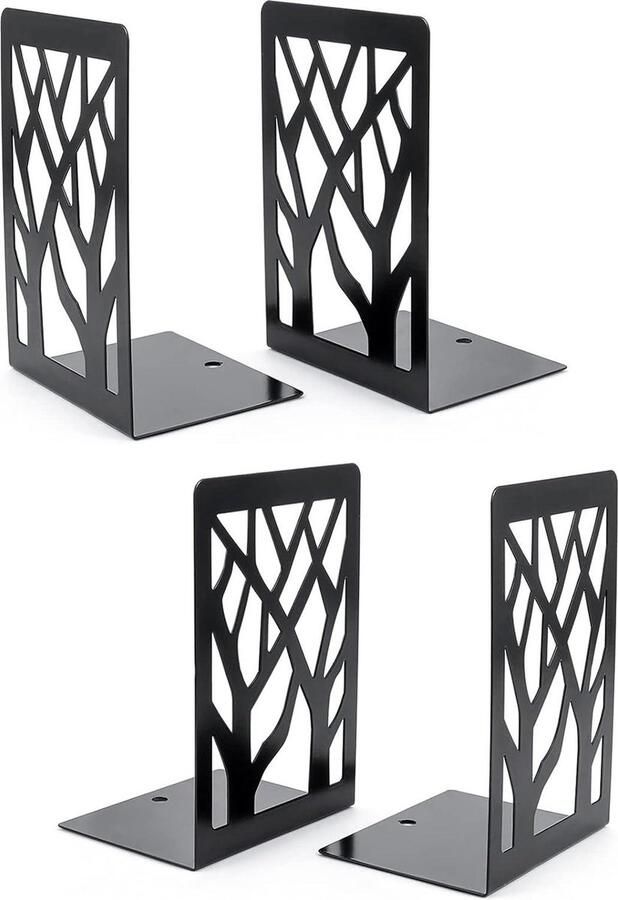 Metalen boekensteunen voor zwaar gebruik 2 Paar Decoratieve Boekenstop in Boomvorm Antislip Bureau Boekensteunen Ruimtebesparende Steunstandaard Voor Kantoren en Scholen (zwart) book ends - Foto 2