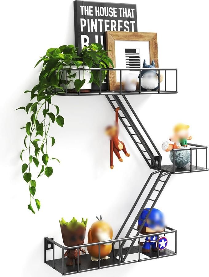 Metalen Brandontsnapping Wandplank met Manden 3-Laags Plank voor Muurdecoratie en Organisatie