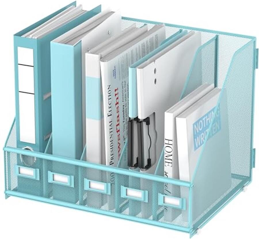 Metalen Bureau Tijdschriftenhouder met 5 Verticale Compartimenten voor een Opgeruimd Bureau