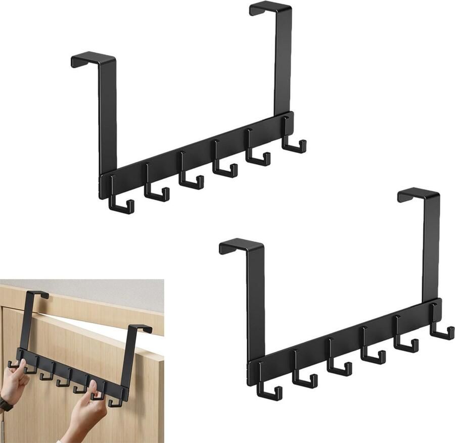 Metalen Deurkapstok 2 Stuks 6 Deurhaken Deurkapstok Wandkapstok Deurhaak Badkamer Haken Hangend Deur Hanger Organizer Kapstok Deurhanger Kapstok Voor Handdoek En Kleding Zwart