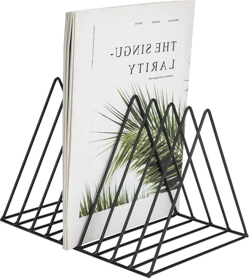 Metalen driehoekige boekensteun met 9 sleuven voor op het bureau documenten cd's tijdschriften en meer