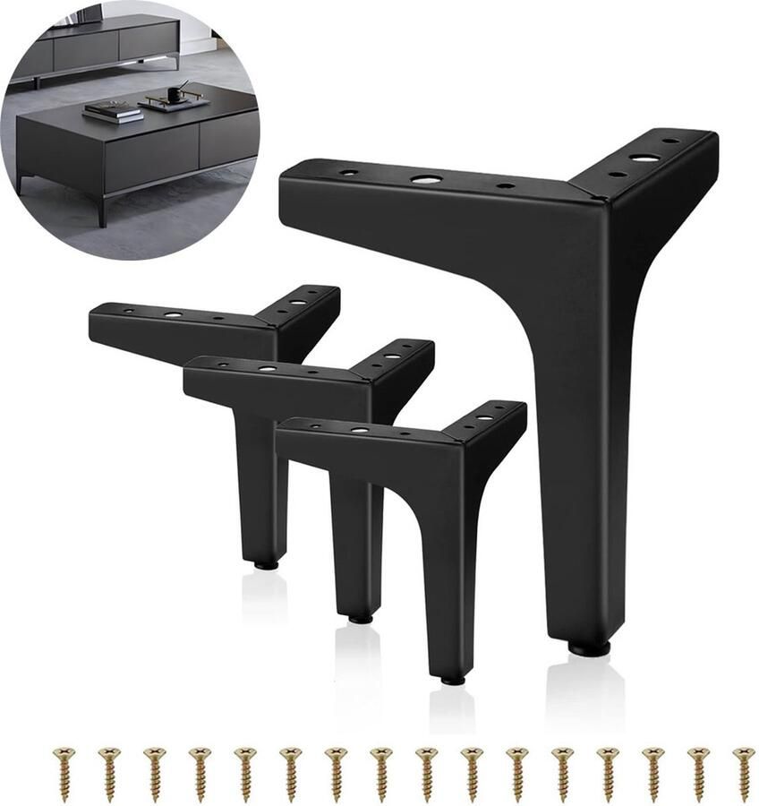 Metalen Driehoekige Meubelpoten 4 Stuks Tafelpoten 13 Cm Met Schroeven Meubelpoot Tafelpoot Sterk Draagvermogen Meubeltafelpoten Tafelonderdeel Zware Metalen Meubelen Vloer Beschermen Antislip En Slijtvast Mat Zwart