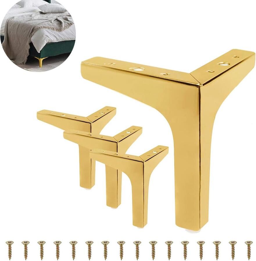 Metalen Driehoekige Meubelpoten 4 Stuks Tafelpoten 13 Cm Met Schroeven Meubelpoot Tafelpoot Sterk Draagvermogen Meubeltafelpoten Tafelonderdeel Zware Metalen Meubelen Vloer Beschermen Antislip En Slijtvast Gouden