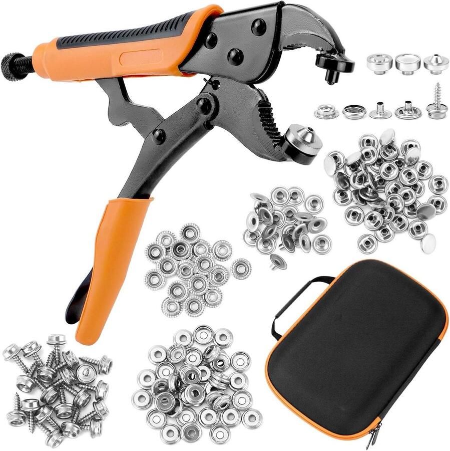 Metalen drukknopenset met tang voor het repareren van dekzeilen bevat 40 drukknopensets en draagtas