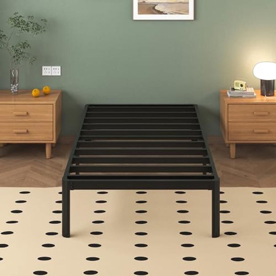 Metalen Eenpersoonsbed 90x190 cm met Ronde Poten en Lattenbodem Zwart