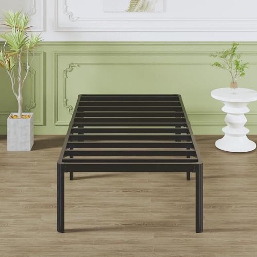 Metalen Eenpersoonsbed 90x200 cm met Lattenbodem en Ronde Poten