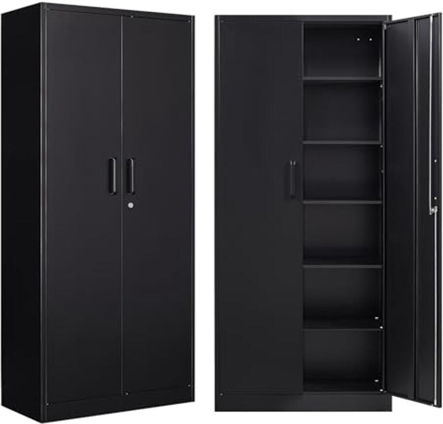 Metalen Garage Opbergkast met Deuren en Verstelbare Planken 180 cm Stalen Afsluitbare Opbergoplossing voor Thuis Kantoor en Sportschool