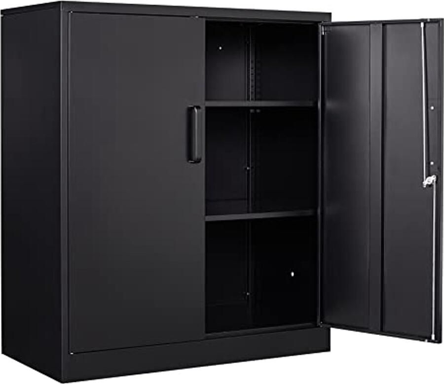 Metalen garageopbergkast met 2 deuren en 2 verstelbare planken 90 2 cm afsluitbare archiefkast voor thuiskantoor sportschool school