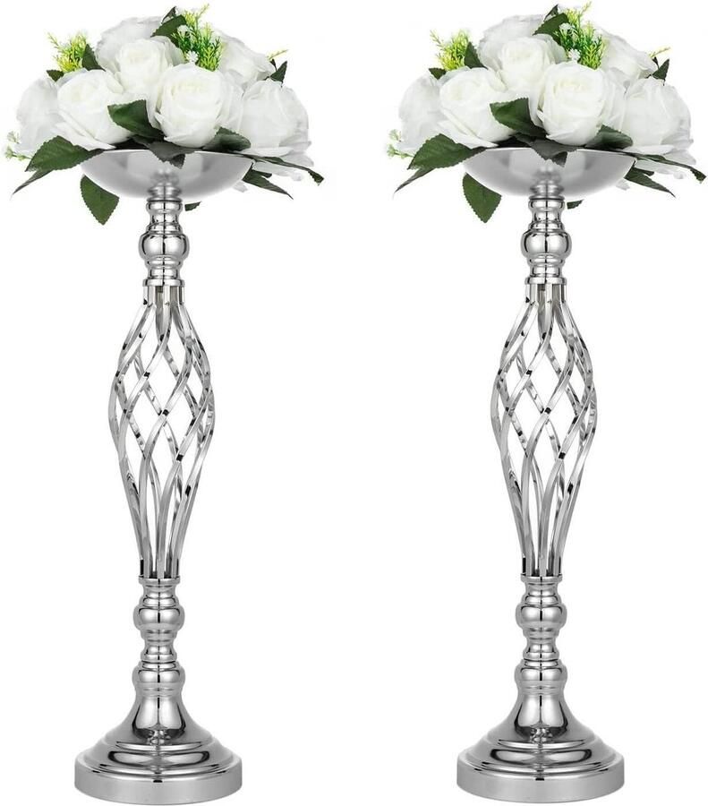Metalen Gouden Kaarsenhouders Road Lood Tafel Middenstuk Stand Pijler Kandelaar Voor Bruiloft Bloemen Vazen Zilver 52cm Set van 2 vloerkandelaar