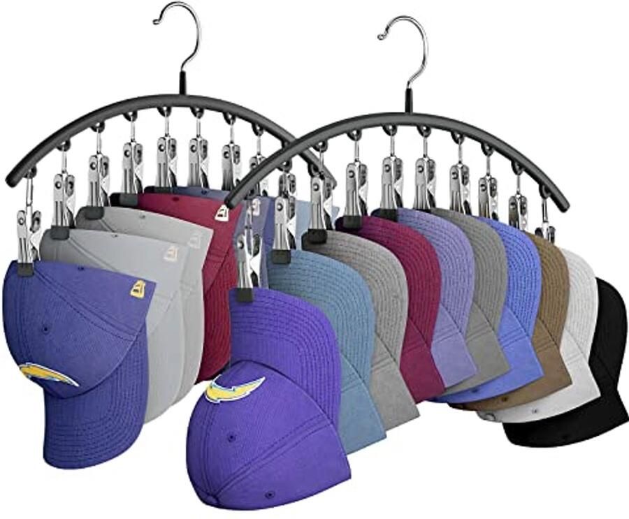 Metalen Hoedhangers voor Kast Deur Hoedenrek voor Honkbalpetten met 10 Clips (Set van 2)