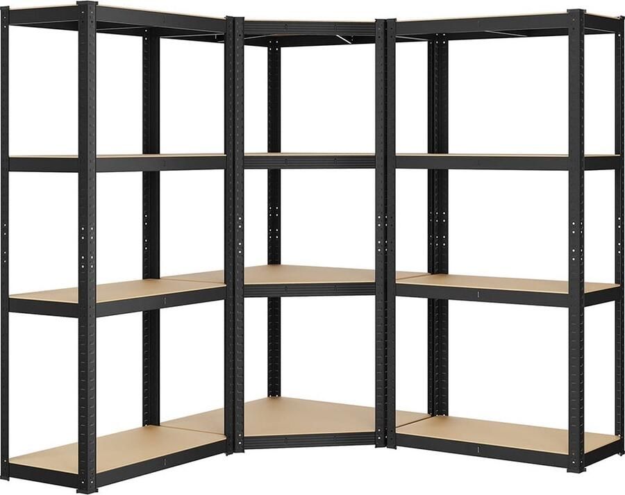 Rootz Living Rootz 3-delige set hoekplank Gegalvaniseerd staal MDF Inkt Zwart-Natuurlijk Beige Heavy Duty Veelzijdig Eenvoudige montage 160cm x 160cm x 160cm