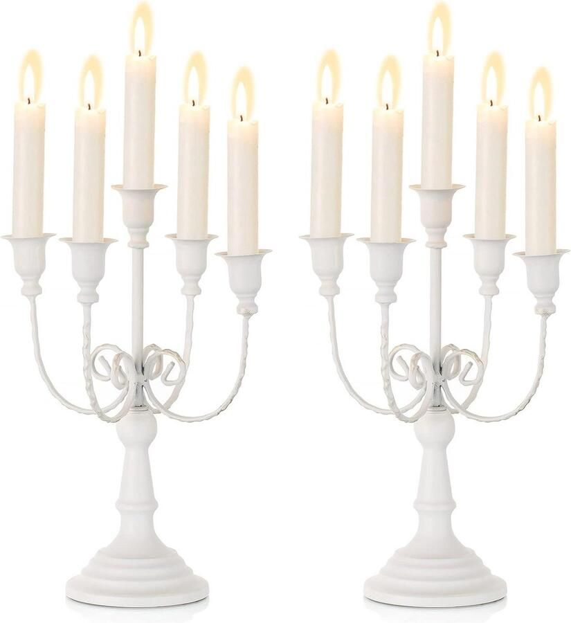Metalen Kandelaar Set Van 2 Witte Kandelaar Houders Taps Toelopende Kandelaars Bruiloft Verjaardag Eettafel Centerpieces Kerst Open Haard Decor 295 cm Hoog