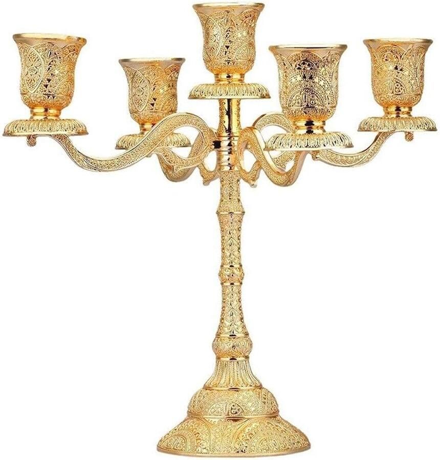 Metalen Kandelaar Taper voor Tafel Gouden 5-armige Kandelaar met Pauw Reliëf voor Bruiloft en Evenementen