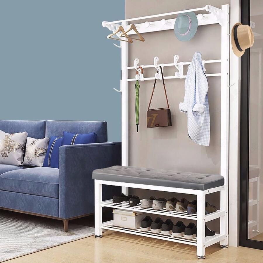 Metalen Kapstok met Schoenenbank en Multifunctionele Instapbank – Eenvoudig te Monteren voor Woonkamer of Hal