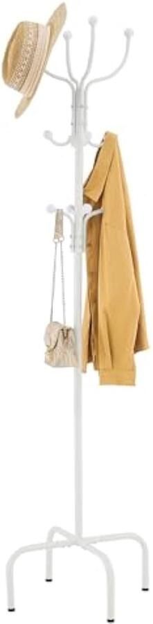 Metalen kapstok vrijstaand metalen kleerhanger met 12 haken en 4 poten hoogwaardige kwaliteit opvouwbaar voor opknoping – wit