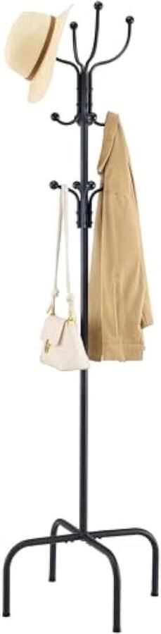 Metalen kapstok vrijstaand metalen kleerhanger met 12 haken en 4 poten opbergruimte opvouwbaar voor opknoping – zwart