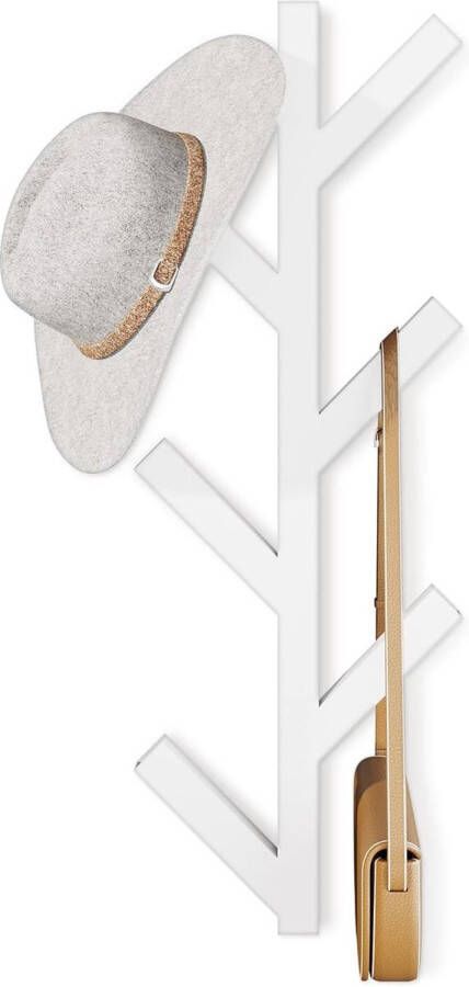 Metalen kapstokhaak 41 cm verticale kapstok met 6 haken voor het ophangen van jassen mantels hoeden sjaals en handtassen (wit)