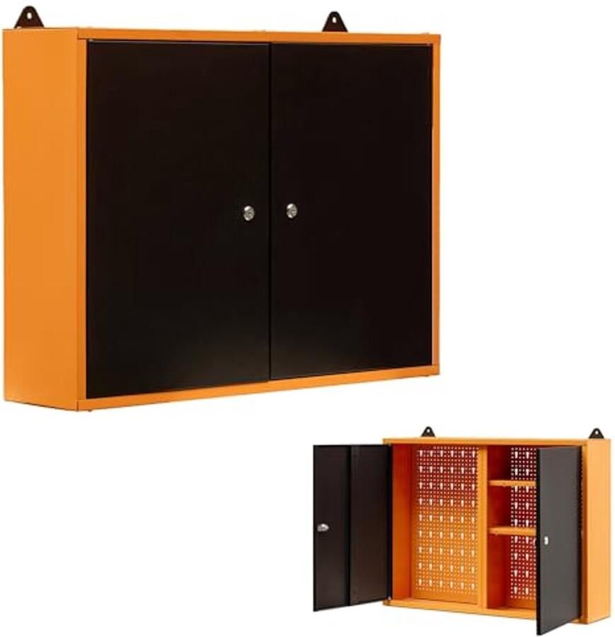 Metalen Kast 80x60x20 cm Opbergkast met Planken Wandpaneel en Sleutel