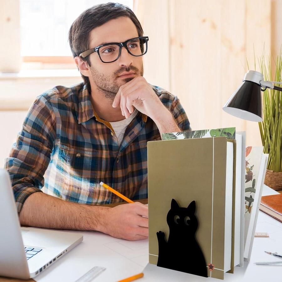 Metalen Kat Boekensteunen Zwarte Cartoon Dier Antislip Bureau Organizer Kinder Boek Planken Bibliotheek School Thuisdecoratie