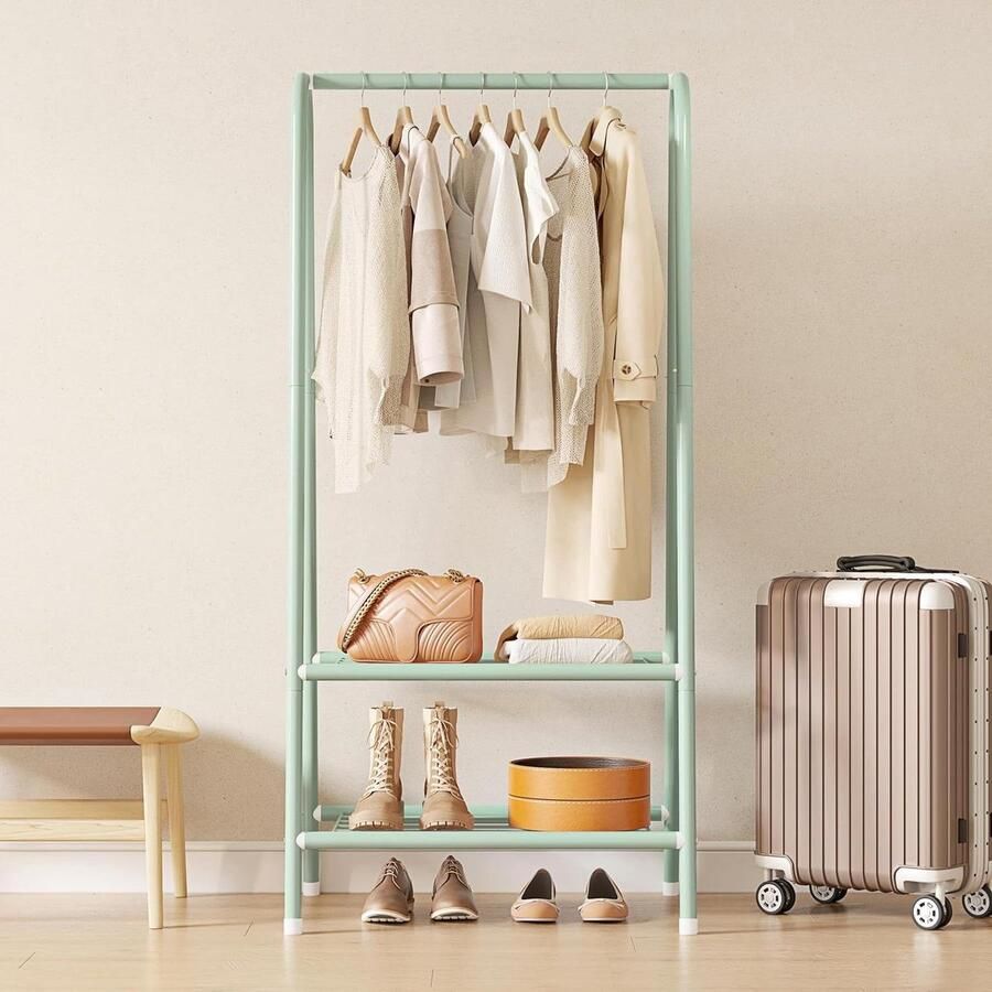 Metalen Kledingrek Duurzaam Stevig A-Vormige Structuur Vrijstaand met Dubbele Bodemplank Groen