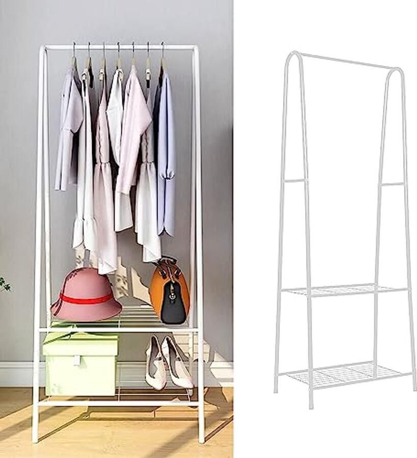 Metalen Kledingrek en Kapstok A-vorm Wit 59 x 36 x 160 cm