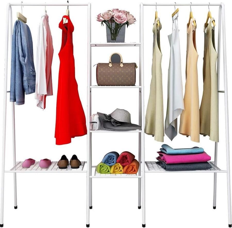 Metalen kledingrek kledingroede kapstok met schoenenrek zwart