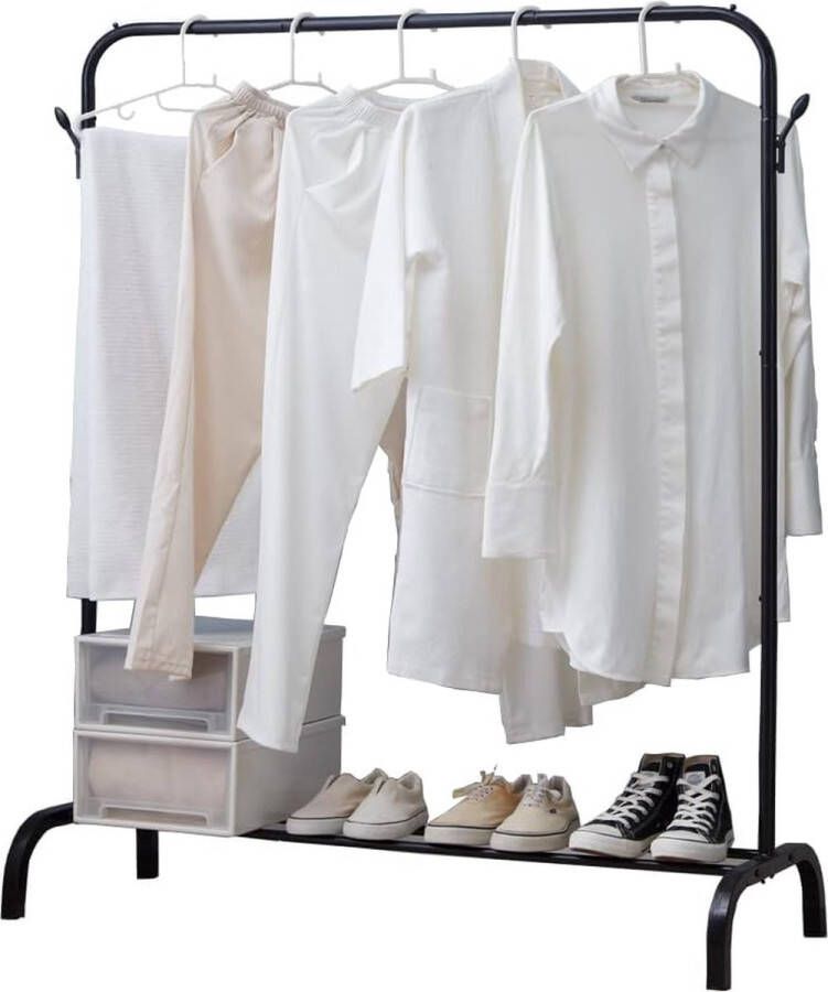 Metalen kledingrek kledingstang met onderframe en 2 haken multifunctionele garderobestandaard slaapkamer kledingrek zwart